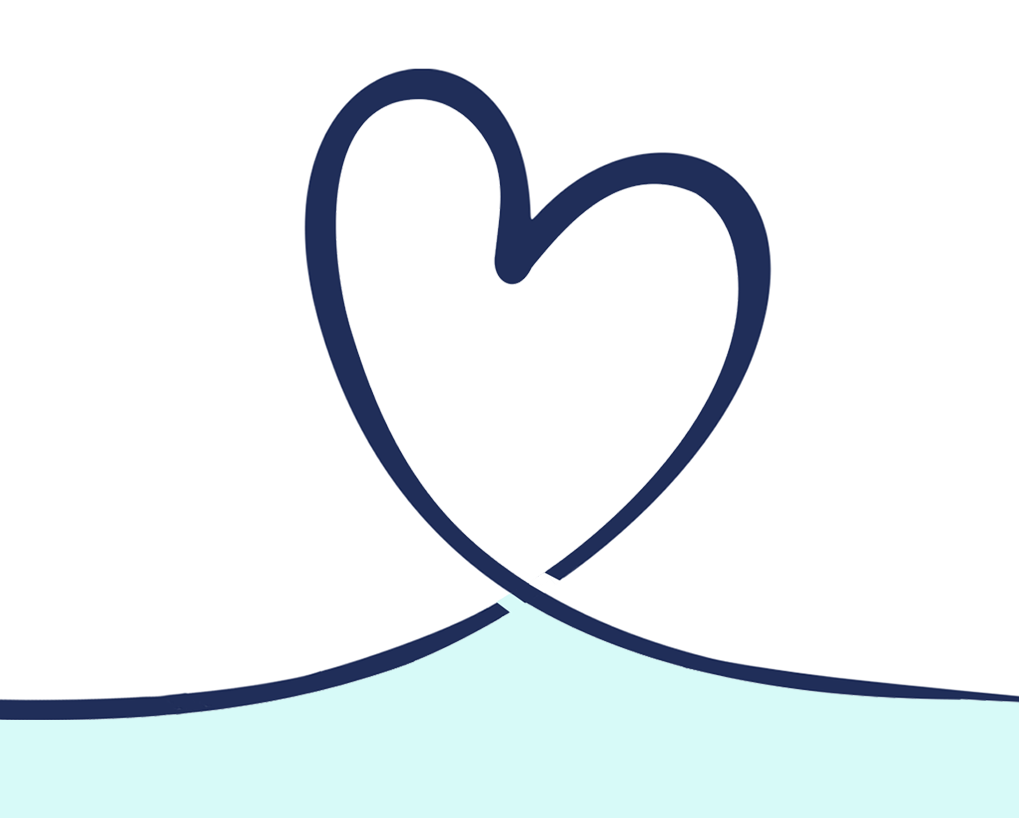 Graphic of a stylized heart shape created from two intersecting, curved lines on a light blue background. The heart features a striped pattern in shades of blue and symbolizes the care provided in pet rehabilitation